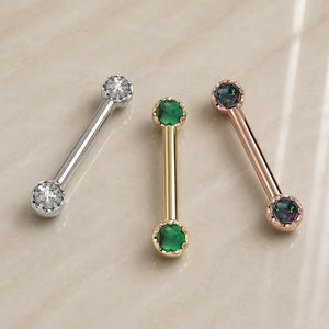 Reina Nipple Barbell in solid 14k gold with crown-set rose-cut diamond or natural gemstone - for nipple piercings