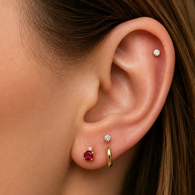 Ruby with Diamond Accent Flat Back Earring