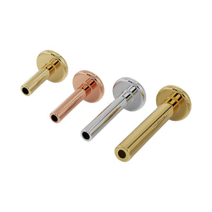 14k gold threadless flat back post in yellow, rose, white gold, and longer yellow gold sizes grouped together