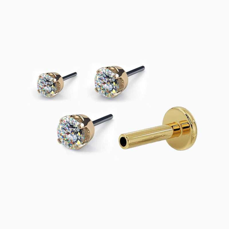 14k yellow gold diamond prong stud gift set with three sizes and flat back post, product view