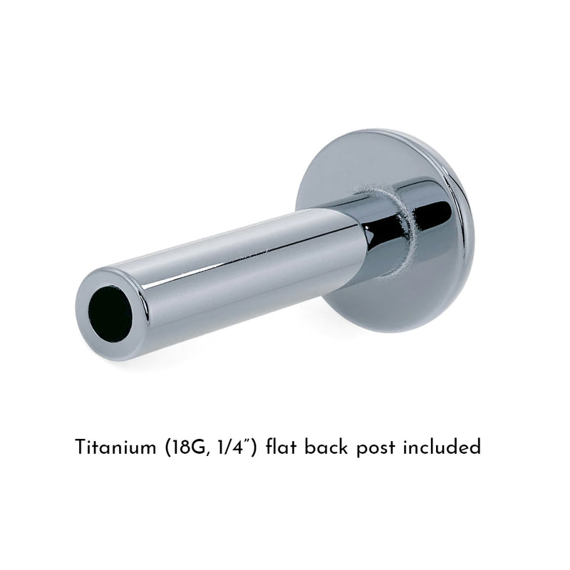 Titanium 18G 1/4 inch flat back push pin post included with the Lumina diamond threadless stud end