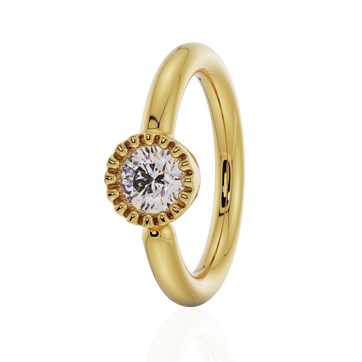 Diamond Perlagé Fixed Bead Ring Side Facing - Yellow Gold
