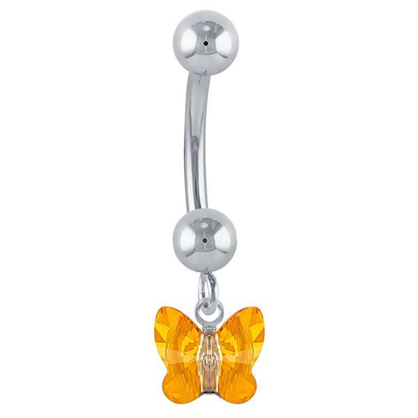 Petite Butterfly Swarovski Elements 14k Gold Belly Ring-14k White Gold   Orange
