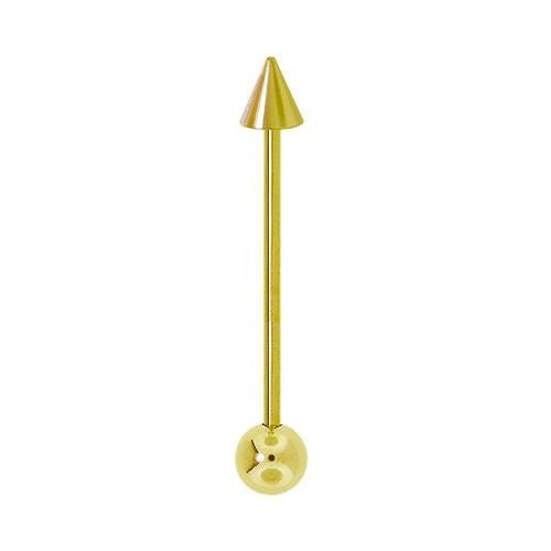 14K Gold Spike Ball Industrial Barbell-14K Yellow Gold   14G   1 1 4"