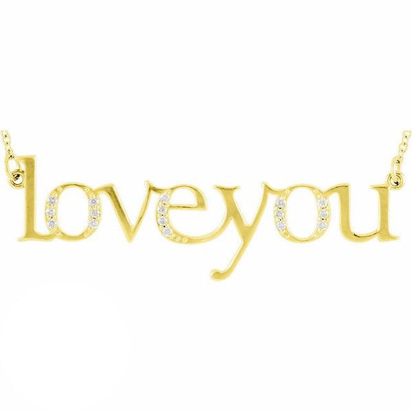 Diamond "Love You" 14K Gold Pendant Necklace-14K Yellow Gold
