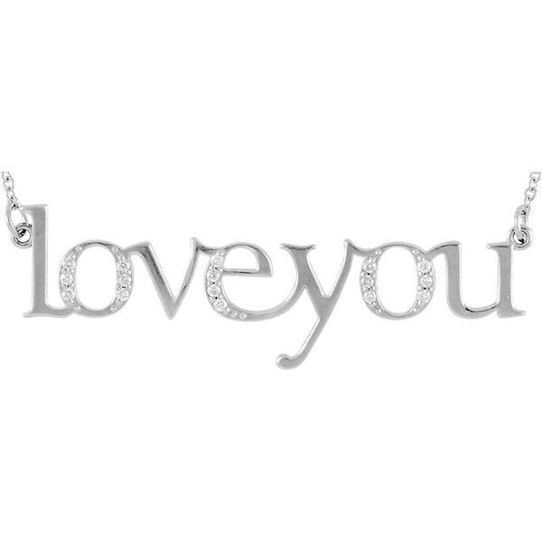 Diamond "Love You" 14K Gold Pendant Necklace-14K White Gold