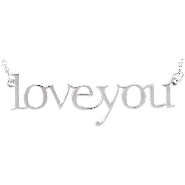 "Love You" 14K Gold Pendant Necklace-14K White Gold