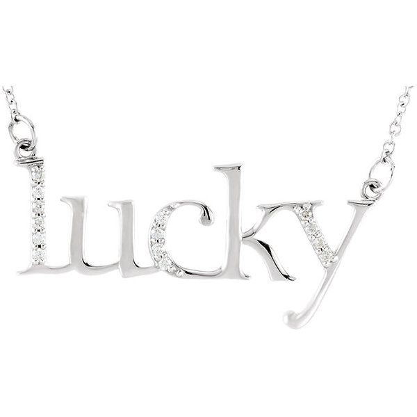 Diamond "Lucky" 14K Gold Pendant Necklace-14K White Gold