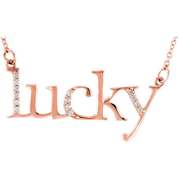 Diamond "Lucky" 14K Gold Pendant Necklace-14K Rose Gold
