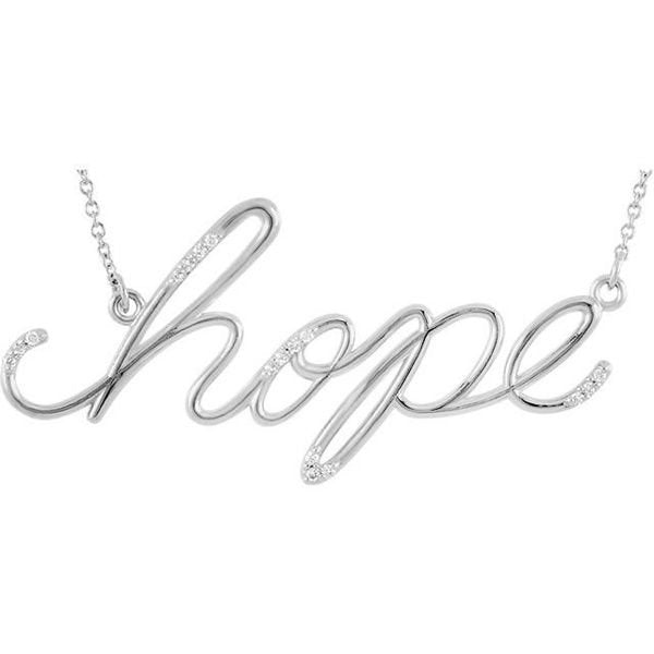 Diamond "Hope" 14K Gold Pendant Necklace-14K White Gold
