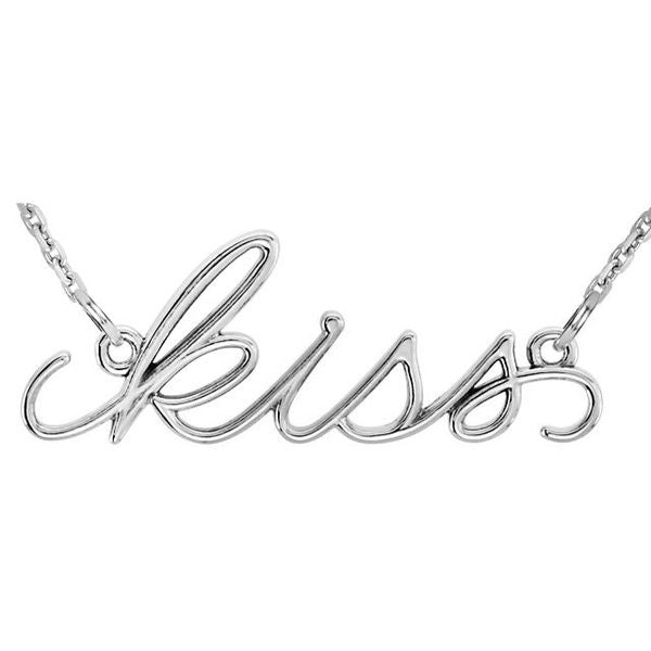 "Kiss" 14K Gold Pendant Necklace-14K White Gold