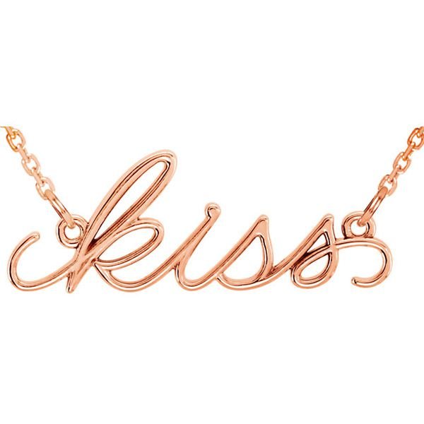 "Kiss" 14K Gold Pendant Necklace-14K Rose Gold