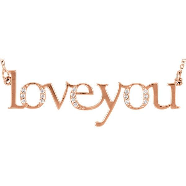 Diamond "Love You" 14K Gold Pendant Necklace-14K Rose Gold