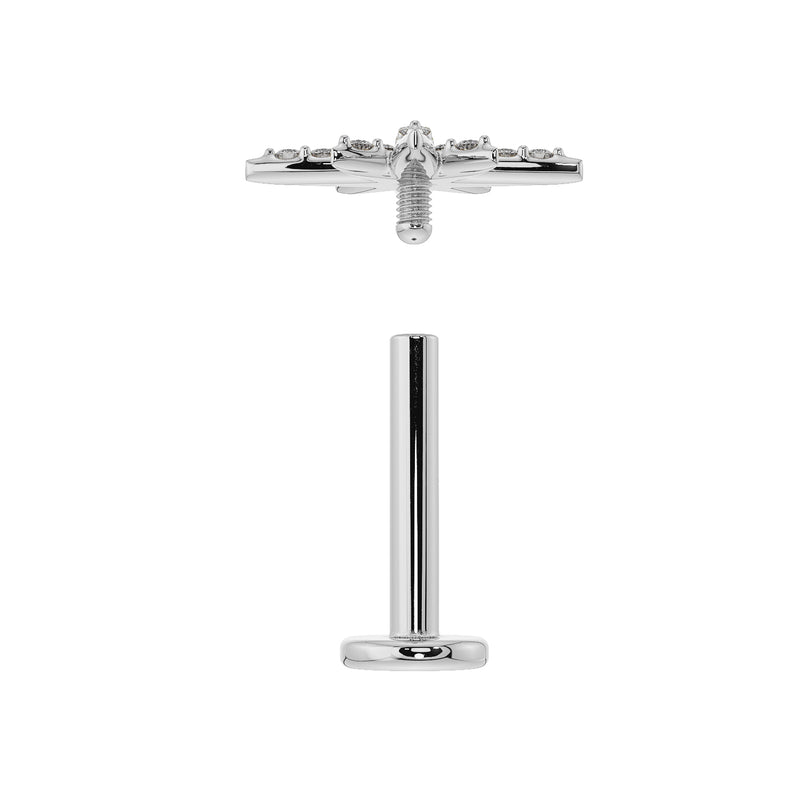 Exploded view of north star flat back earring showing threaded top and separate barbell post