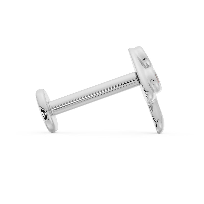 Side profile of mushroom flat back labret showing full post length and flat disc backing