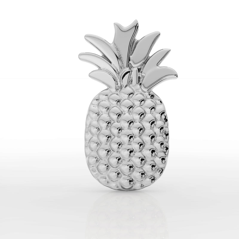 14K white gold pineapple labret top, front view highlighting polished silver-tone finish and carved texture