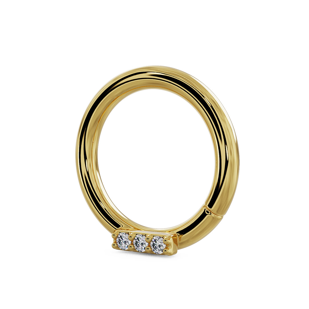 Trinity Diamond Bar 14K Gold Seam Ring Hoop