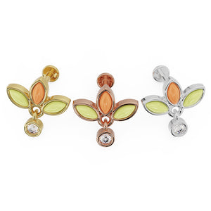 Wildflower dangle flat back earring in all three metal options: 14K yellow gold, rose gold, and white gold