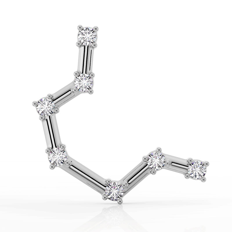 14k white gold Aquarius constellation flat back earring top view showing CZ star detail, no post visible