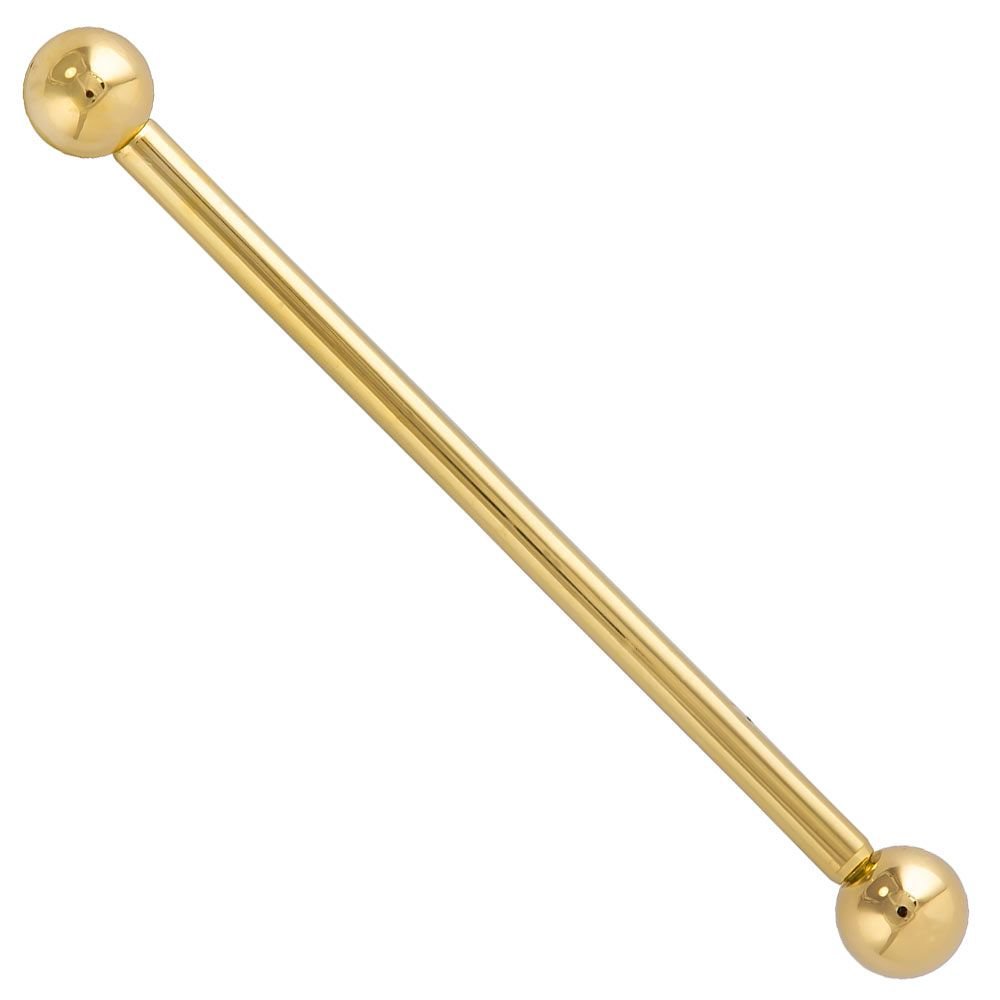 14K Gold Long Industrial Barbell-14K Yellow Gold   14G   1 1 2"