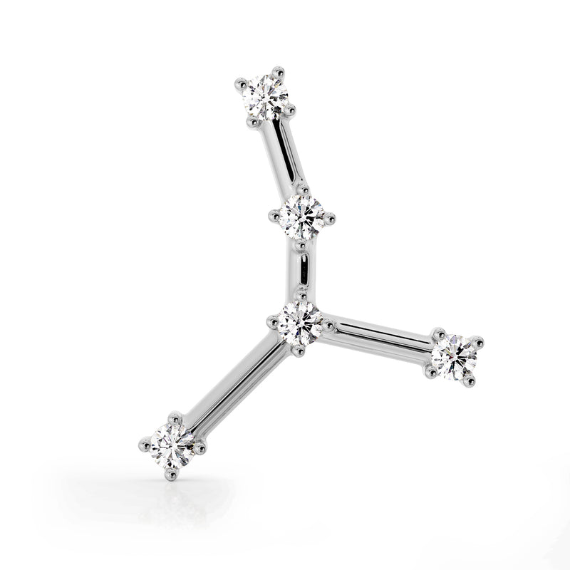 14k white gold Cancer constellation labret earring, front view showing five-stone CZ star pattern