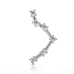 14k white gold Libra constellation flat back earring, front view showing CZ star pattern without backing