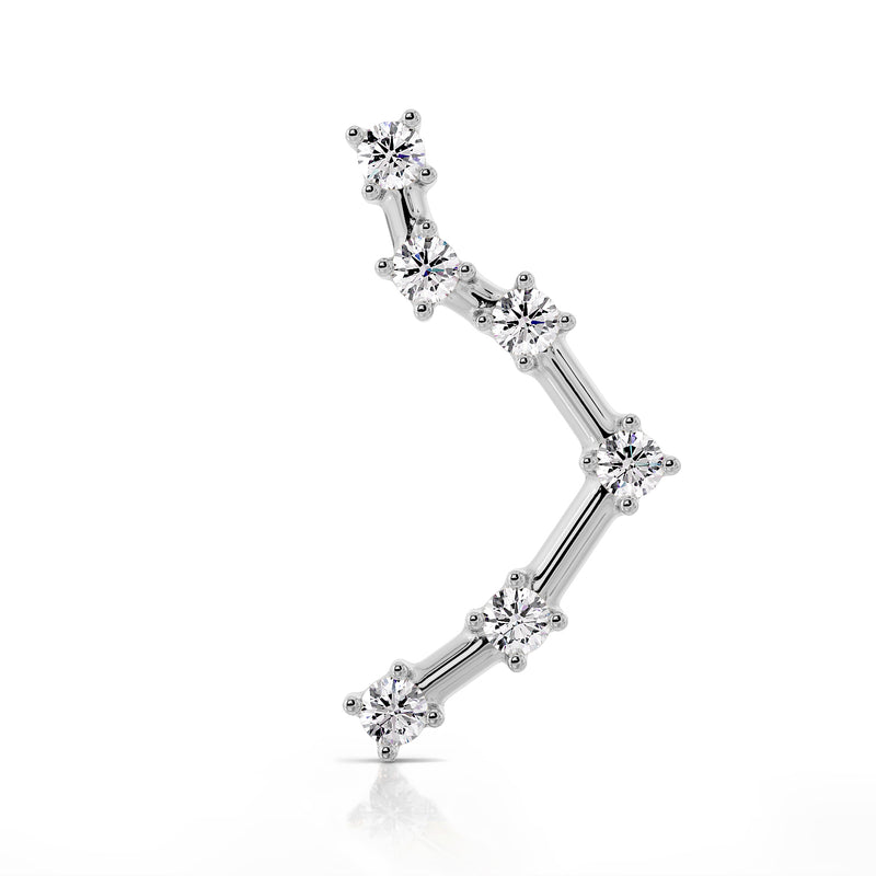 14k white gold Libra constellation flat back earring, front view showing CZ star pattern without backing