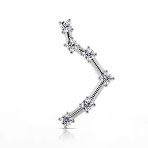 14k white gold Libra constellation stud earring with CZ stars, angled front view