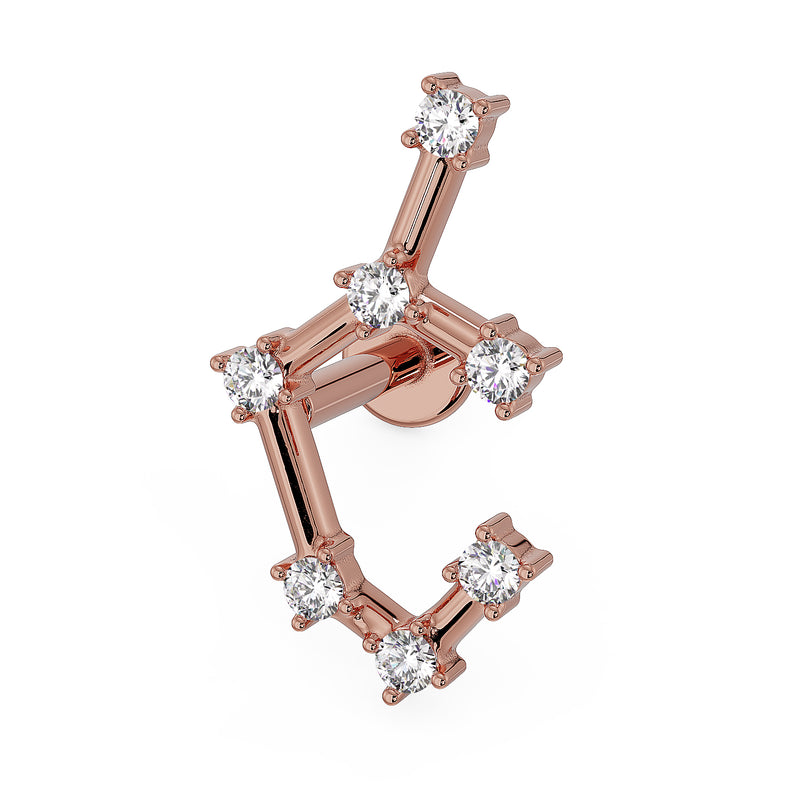 Sagittarius constellation flat back earring in 14k rose gold with prong-set CZ stones, front view