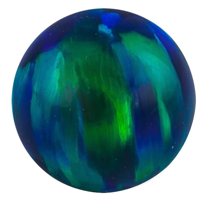 Blue-green synthetic opal replacement ball for 14k gold body jewelry, aurora borealis color pattern