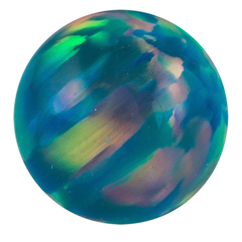 Teal synthetic opal 14k gold replacement ball with blue-green base and multicolor iridescent sheen