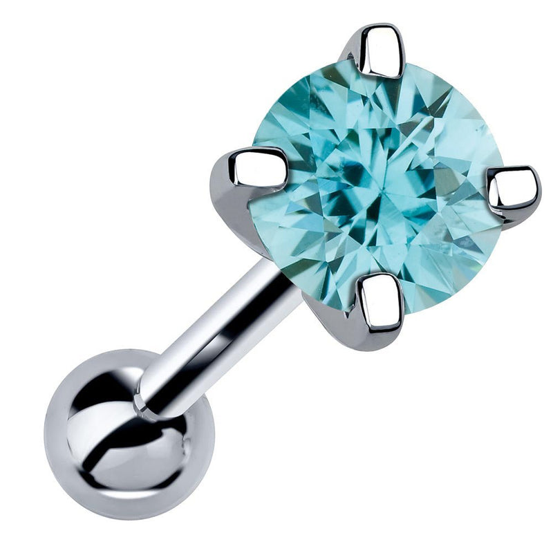 14k white gold 5mm genuine aquamarine cartilage stud with teal stone, angled product view