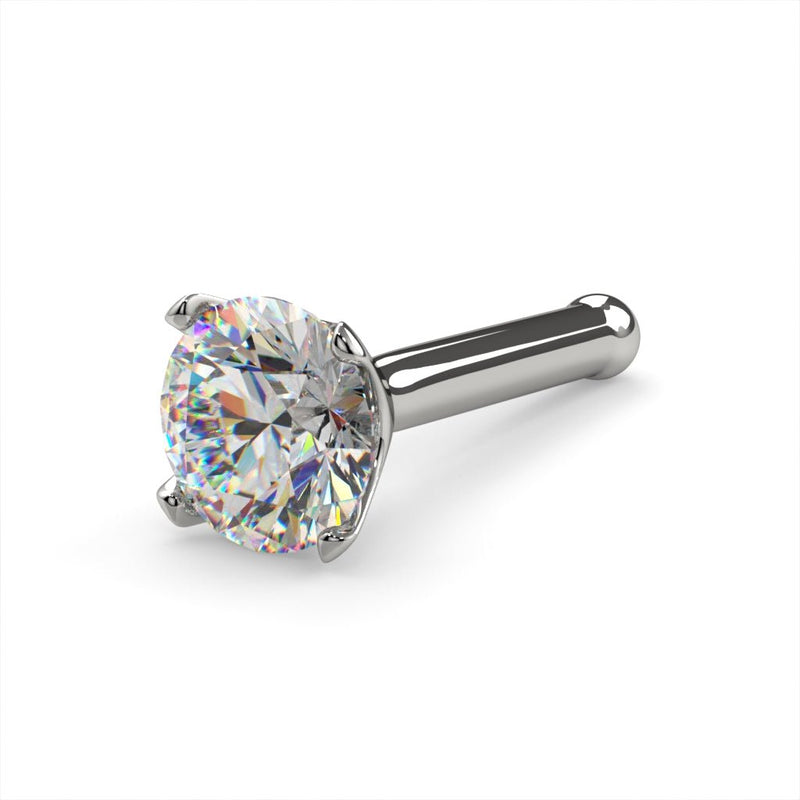 Platinum 3mm diamond bone nose stud angled view, 20G, showing large diamond head and polished ball end