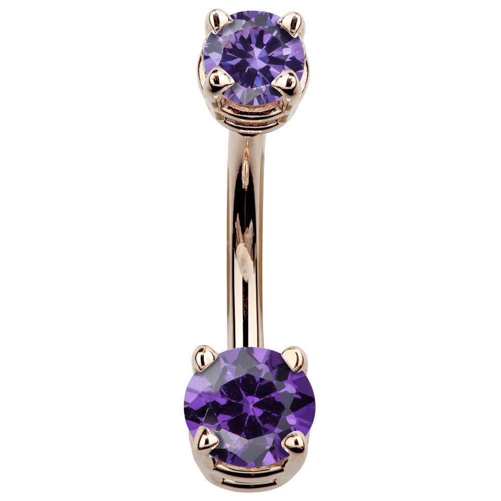 Petite Round Cubic Zirconia 14k Gold Belly Button Ring-14k Rose Gold   Purple