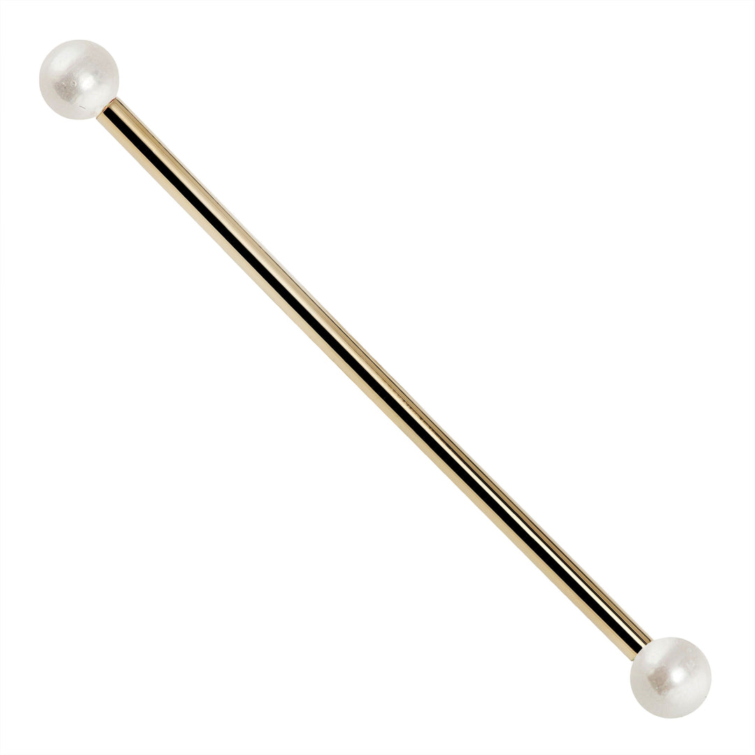 14G Cultured Pearl 14K Gold Industrial Barbell-14K Yellow Gold   14G   1 3 8"