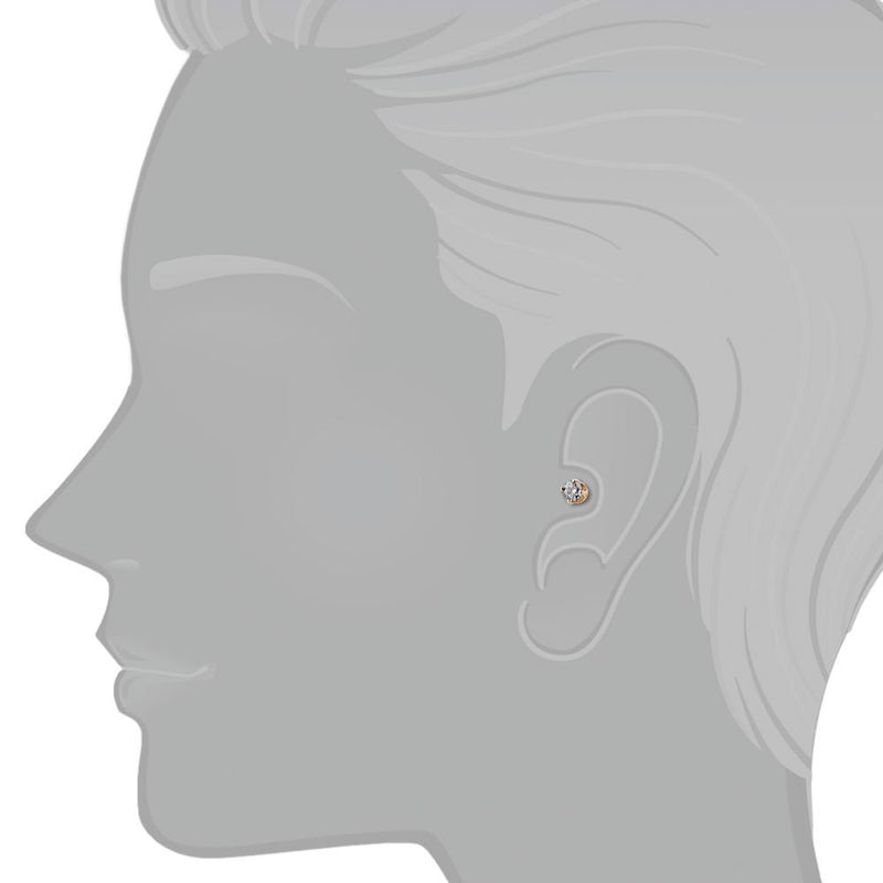 Size reference diagram of 2mm birthstone cartilage stud shown on upper ear, yellow gold with clear stone