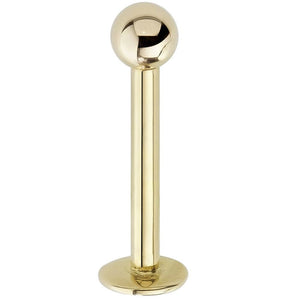 14K yellow gold 3mm ball flat back labret stud, front view showing polished ball and disc backing