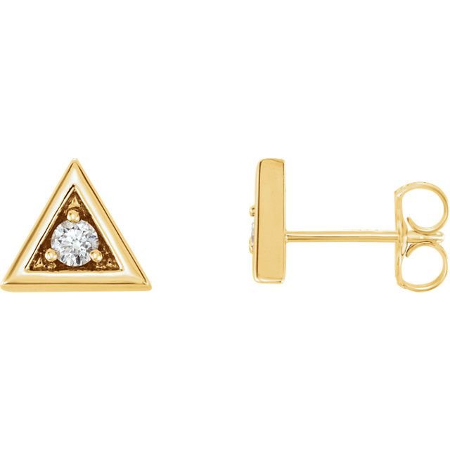 Triangle with Diamond 14K Gold Earrings-14K Yellow Gold