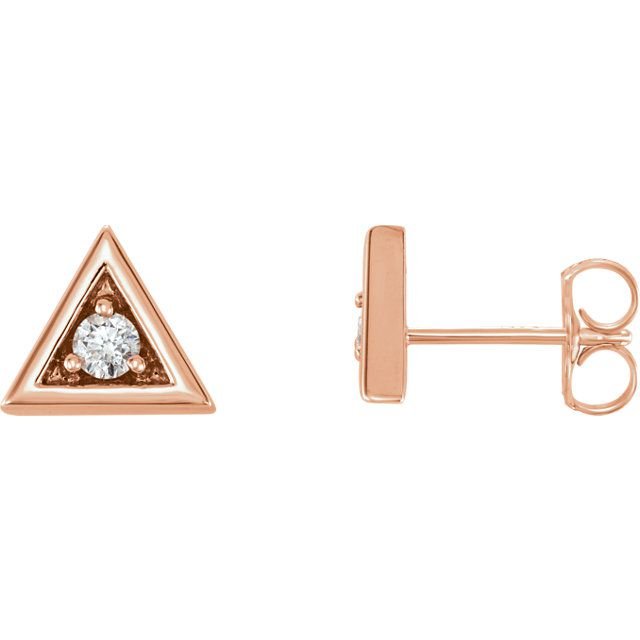 Triangle with Diamond 14K Gold Earrings-14K Rose Gold