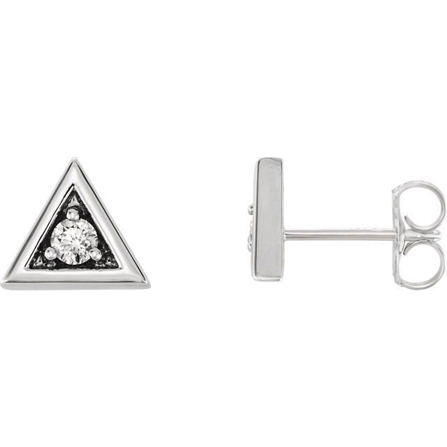 Triangle with Diamond 14K Gold Earrings-14K White Gold