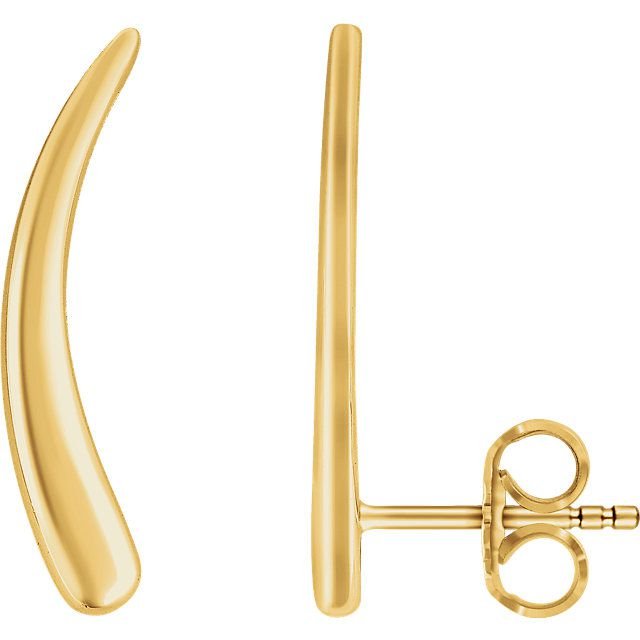 Curved 14K Gold Ear Climber Earrings-14K Yellow Gold