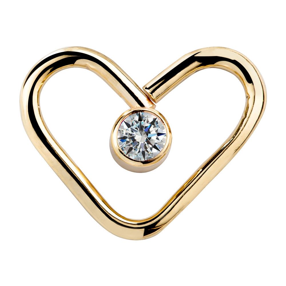 14K Gold Clear Cubic Zirconia Heart Shaped Earring-14K Yellow Gold   18G   5 16