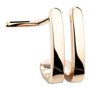 14K yellow gold faux double hoop nose ring front view showing twin half-hoop design and stud post