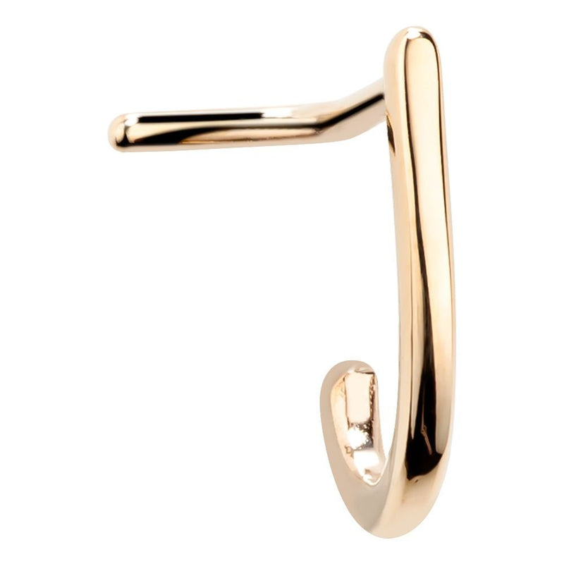14K yellow gold faux hoop nose ring with L-shaped post, side view showing half-hoop shape