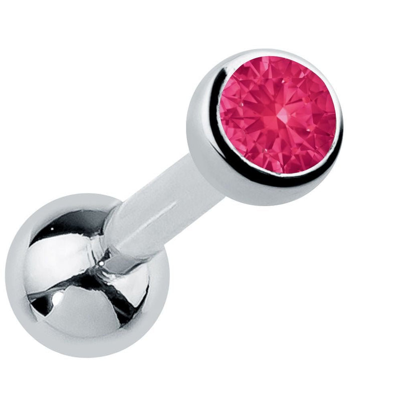 14k white gold bezel-set ruby cartilage earring with hot pink genuine gemstone, angled view