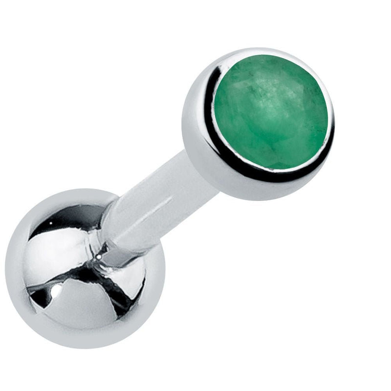 14k white gold bezel-set emerald cartilage earring with translucent green genuine gemstone