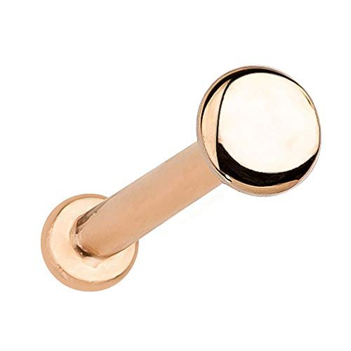 14K rose gold 2.5mm disc flat back cartilage stud, front-facing disc view on white background