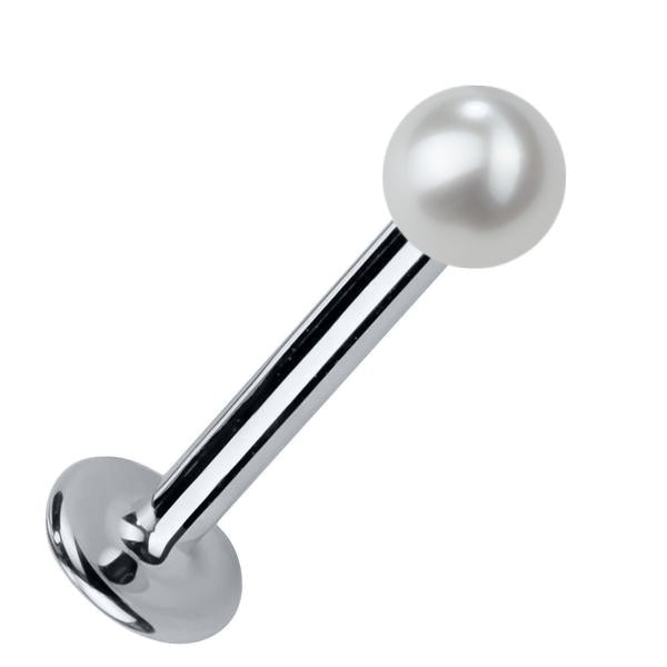 3mm cultured pearl flat back labret stud in 14K white gold, angled product view