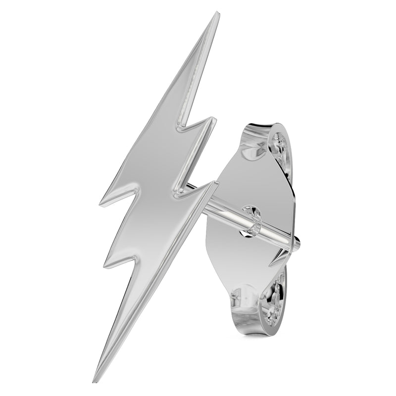 14k white gold lightning bolt stud earring with butterfly backing, angled front view