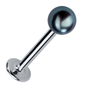 4mm peacock pearl flat back labret in 14k white gold, angled view showing post and disc